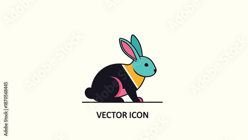 Colorful rabbit vector icon with vibrant design and minimalist style on white background.