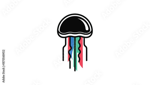 Colorful jellyfish illustration with vibrant tentacles and a unique design on a white background.