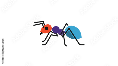 Colorful geometric ant illustration on a white background, simple design.