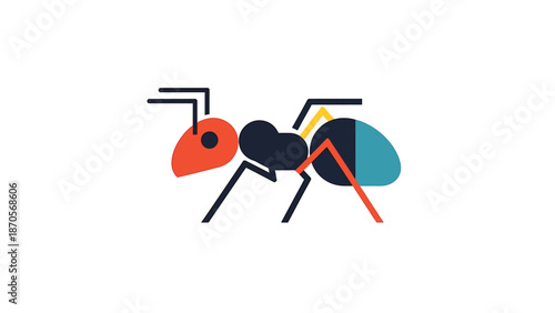 Colorful geometric ant illustration representing nature and wildlife in a minimalist style.