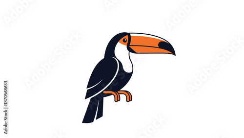 Colorful toucan bird perched on a branch, showcasing vibrant plumage and a large beak.