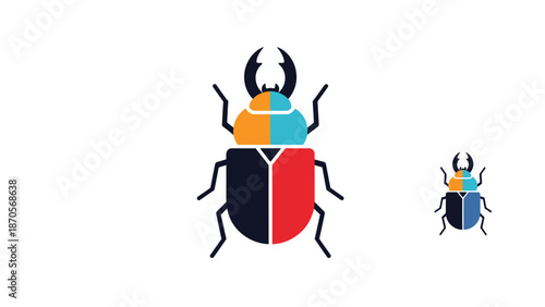 Colorful geometric beetle illustration on white background, modern design.