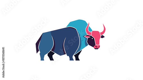 Vibrant illustration of a stylized bull with striking color contrasts and geometric shapes.