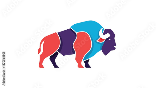 Colorful geometric bison illustration showcasing vibrant design and artistic representation.