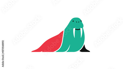 Colorful walrus logo design with vibrant red and green elements, modern style.