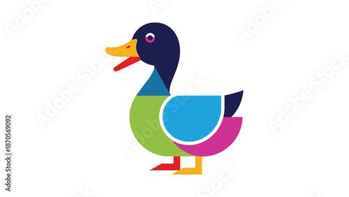Colorful geometric duck illustration with vibrant hues and modern design elements, perfect for creative projects.