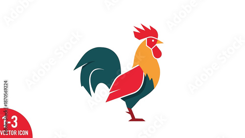 Colorful rooster illustration standing proudly with vibrant plumage and details.