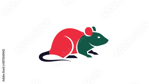 Stylized rodent illustration with red and green color scheme on white background.
