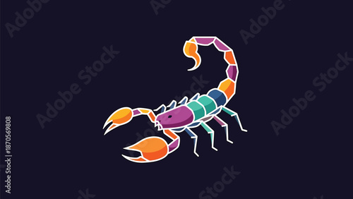 Colorful scorpion illustration on a dark background, a detailed artistic representation.