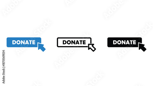 Three different donate buttons with various colors and designs on a white background