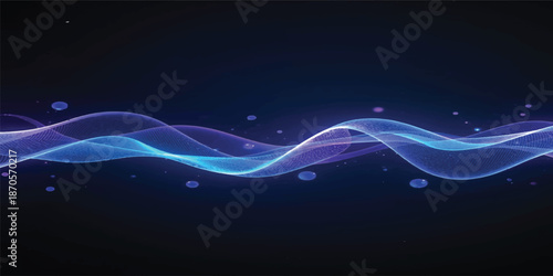 Abstract blue background with dynamic glowing lines forming a fractal wave pattern, creating a concept of motion, light, and energy