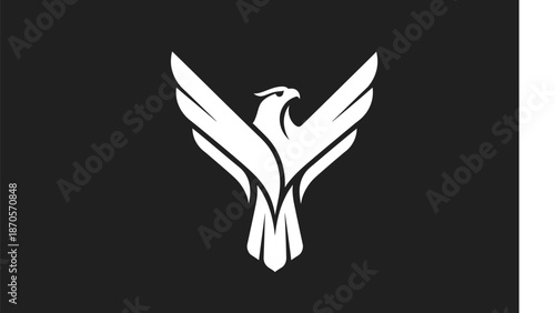 Stylized White Eagle Emblem with Wings Spread on Dark Background.