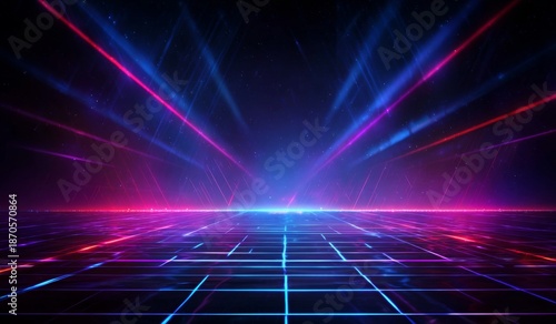 Wallpaper Mural Abstract Retro Sci-Fi Background with Blue and Red Neon Lights. Torontodigital.ca