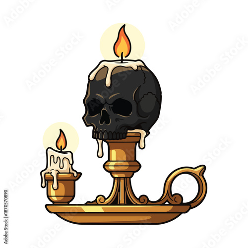 A candelabra with a skull on it