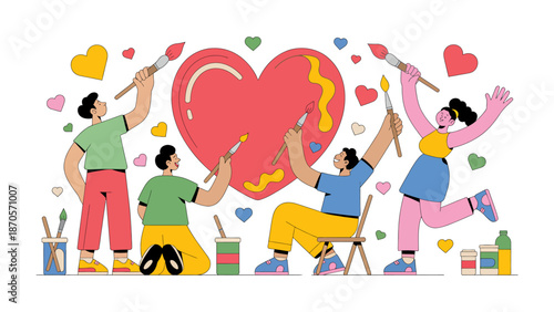 Heartfelt Art: A joyful collective brings a vibrant heart to life, painting a canvas of love, community, and creativity together.