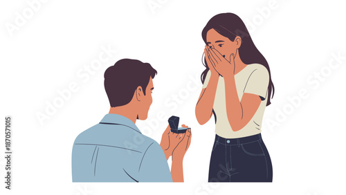 Love's Proposal: A tender moment unfolds as a man kneels before his beloved, presenting a ring box in a heartfelt proposal, capturing the essence of romance.