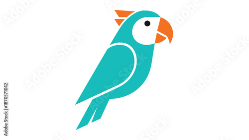 Vibrant turquoise parrot illustration with orange beak and crest, minimalist design.