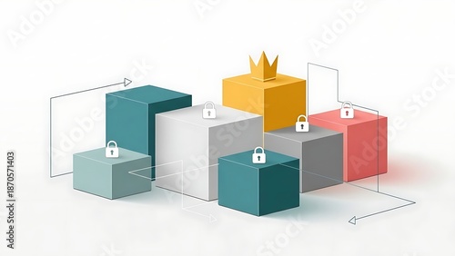 Colorful 3D Cubes with Gift Box.