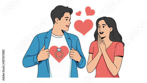 A Couple's Daydream: A captivating illustration of a loving couple, enveloped by heart-shaped symbols, signifying the depth of their affection and shared aspirations. 
