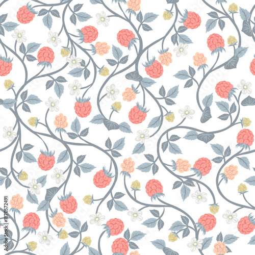 Seamless pattern of raspberries for decoration and textile isolated on transparent background. You can edit shape and background