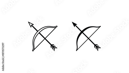 Two simple line art bows and arrows, representing archery and aiming with precision