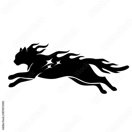 Dynamic cat silhouette running with flowing mane and tail