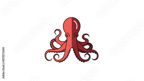 Vibrant illustration of a red octopus with curled tentacles and detailed suction cups.