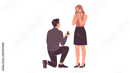 A Tender Proposal: A romantic moment as a person kneels to offer a ring to their partner, filled with the promise of a shared future. 