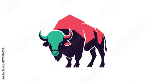 Vibrant illustration of a strong bison with bold colors and geometric shapes.