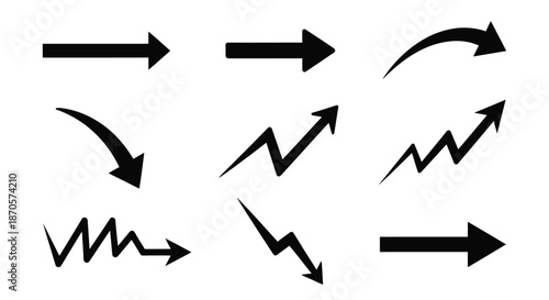 A collection of various black arrows on a white background for design purposes