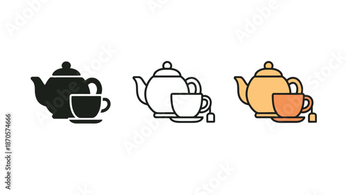 Three tea infuser icons in different colors on a white background