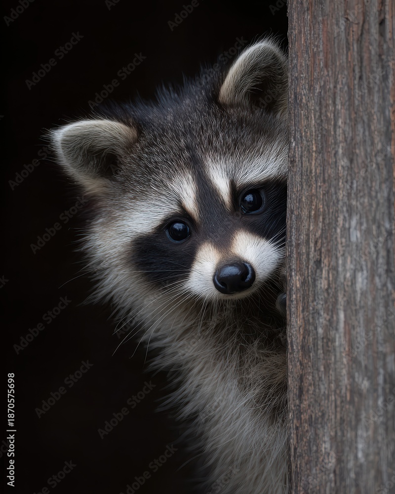 Obraz premium baby raccoon small subject, strong negative space