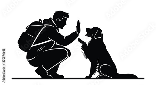 A man and his dog share a heartfelt moment in a simple illustration