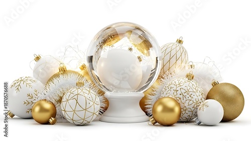Elegant Christmas Ornaments and Snow Globe Display.