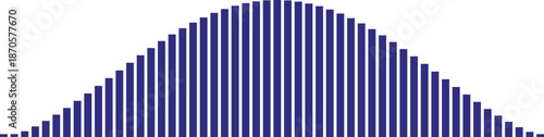 Normal distribution curve represented as a blue bar graph Vector