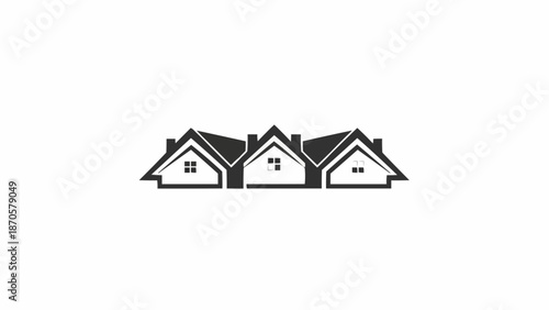 Row of identical houses with peaked roofs and windows.