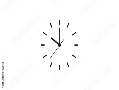 Simple black and white illustration of an analog clock showing approximately ten minutes past one