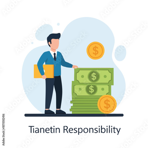 Businessman with money stack financial responsibility concept.