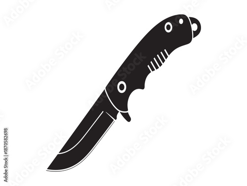 A silhouetted illustration of a modern folding pocket knife with a black handle and blade