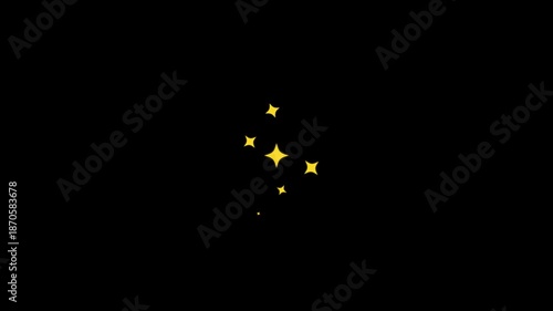 Bright flickering yellow stars Glittering starry particles motion on black background