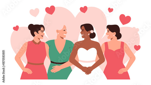 Bridal Party's Embrace: Witness a heartwarming scene of a bride, embraced by her supportive friends, and sharing laughter and love.