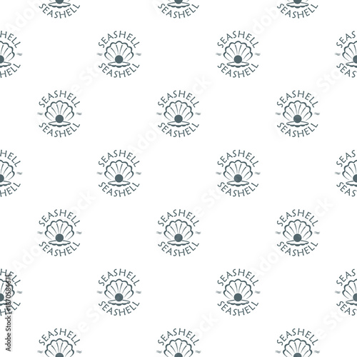 Seashell with pearl seamless pattern isolated on white background