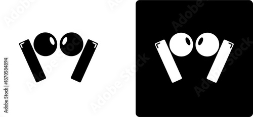 Minimalist Wireless Earbuds Vector Set. Featuring Solid Black and Transparent Glass Style Variants. Modern Audio Icon Isolated on White Background for Premium Logo and Branding Design.