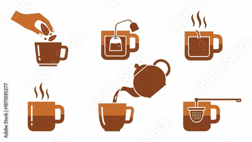 A hand pours coffee into a cup in a graphic illustration