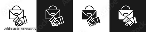 B2B Partnership Line N Glyph Icon Style In White And Black Background