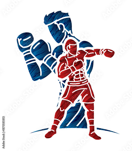 Boxing Sport Boxer Mix Kickboxing Action Cartoon Graphic Vector