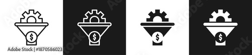 Sales Funnel Line N Glyph Icon Style In White And Black Background