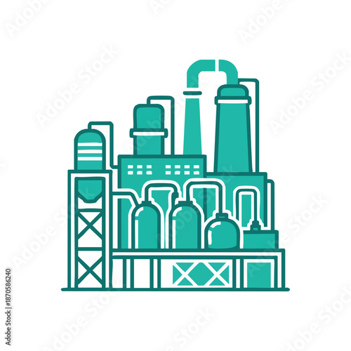 Modern industrial factory building with pipelines and tanks, representing manufacturing and production processes.