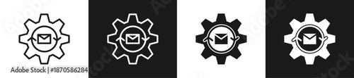 Automated Marketing Line N Glyph Icon Style In White And Black Background