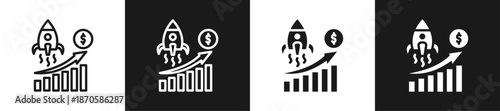 Growth Hacking Line N Glyph Icon Style In White And Black Background